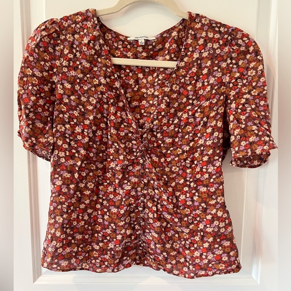 Madewell Silk Button-Sleeve Top in Spring Prairie | Spring Floral Rusted | sz 4 - Picture 5 of 10